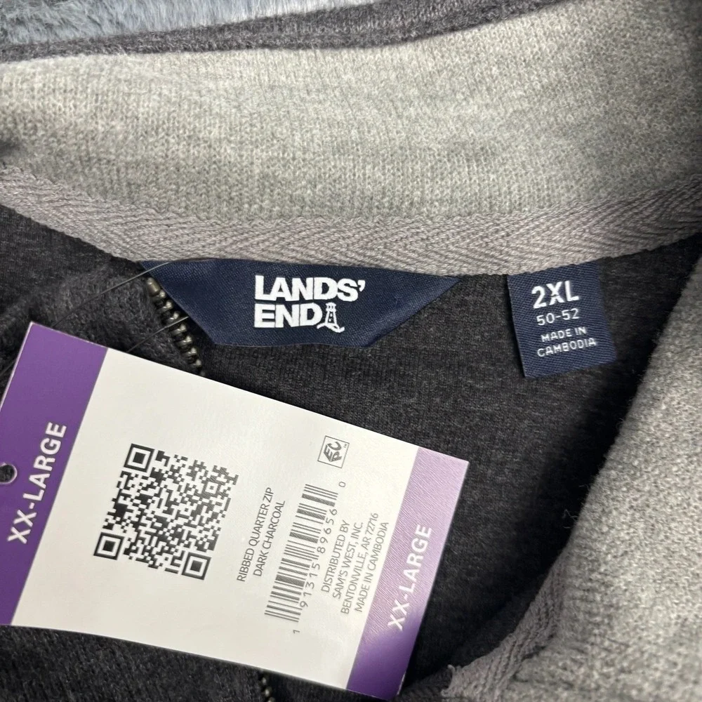 Lands End Mens Ribbed Quarter Zip Pullover Dark Charcoal XXL 2XL New With Tags